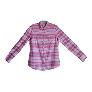 J. CREW Women's S Shirt Button Up Pink Striped Linen Cotton Long Sleeve Bust 38"